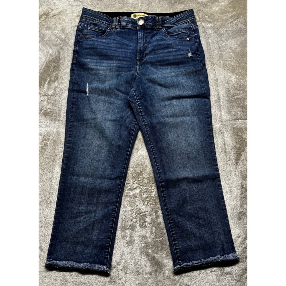 Democracy Ab Technology Jeans Women 14 Dark Blue Frayed Hem Straight